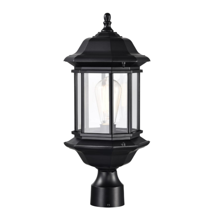 Nuvo 60-6115 Hopkins Outdoor Collection 18.5 inch Large Post Light Pole Lantern; Matte Black Finish with Clear Glass