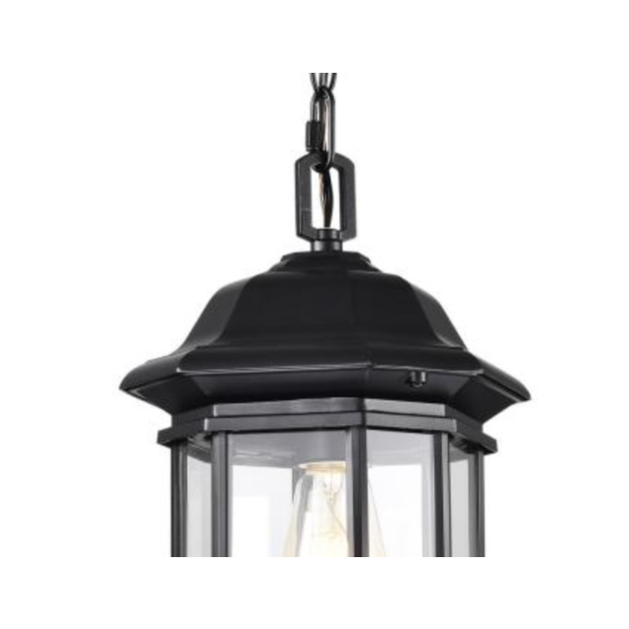 Nuvo 60-6117 Hopkins Collection Outdoor 12 inch Hanging Lantern; Matte Black Finish with Clear Glass