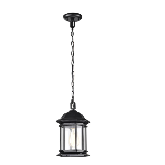 Nuvo 60-6117 Hopkins Collection Outdoor 12 inch Hanging Lantern; Matte Black Finish with Clear Glass