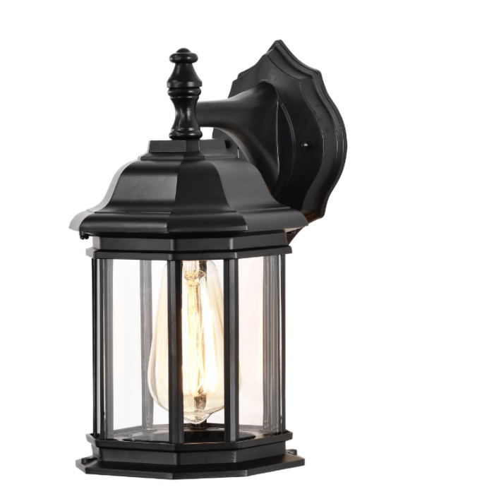 Nuvo 60-6119 Hopkins Outdoor Collection 12 inch Small Wall Light; Matte Black Finish with Clear Glass