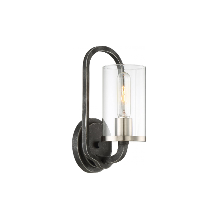 Nuvo 60-6121 Sherwood - 1 Light Wall Sconce with Clear Glass -Iron Black Finish with Brushed Nickel Accents