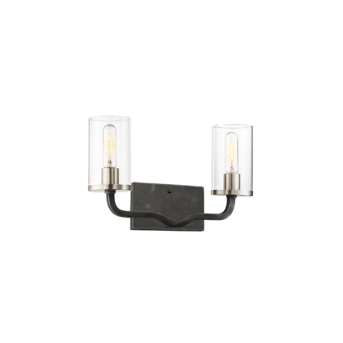 Nuvo 60-6122 Sherwood - 2 LightVanity with Clear Glass -Iron Black Finish with Brushed Nickel Accents