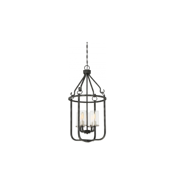 Nuvo 60-6127 Sherwood - 4 Light Caged Pendant with Clear Glass -Iron Black Finish with Brushed Nickel Accents