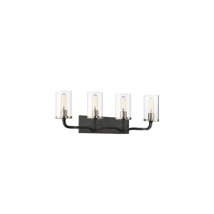 Nuvo 60-6129 Sherwood - 4 LightVanity with Clear Glass -Iron Black Finish with Brushed Nickel Accents