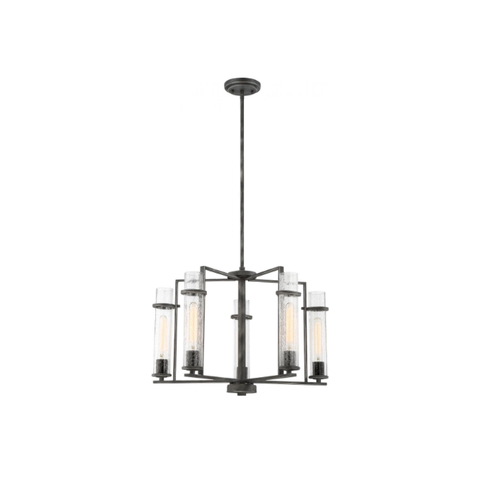 Nuvo 60-6385 Donzi - 5 Light Chandelier With Clear Seeded Glass - Iron Black Finish