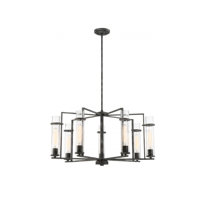 Nuvo 60-6387 Donzi - 7 Light Chandelier With Clear Seeded Glass - Iron Black Finish