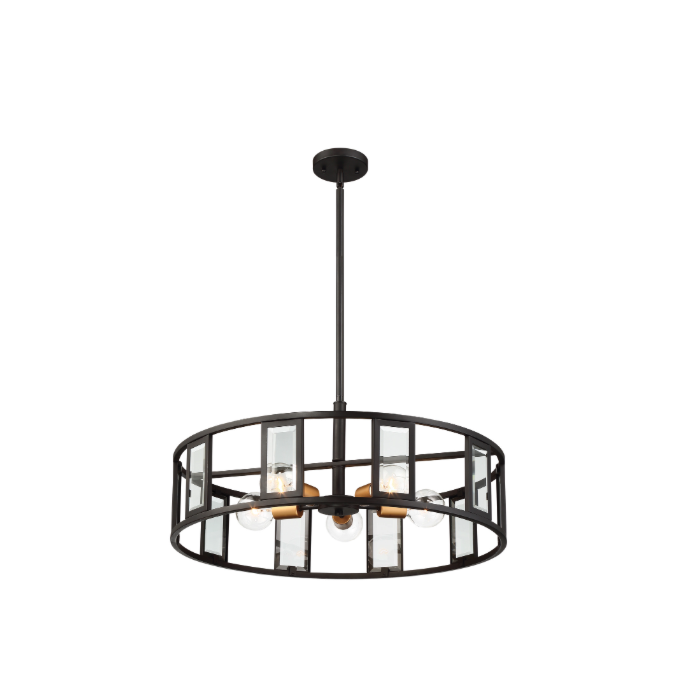 Nuvo 60-6416 Payne - 5 Light Pendant with Clear Beveled Glass - Midnight Bronze Finish