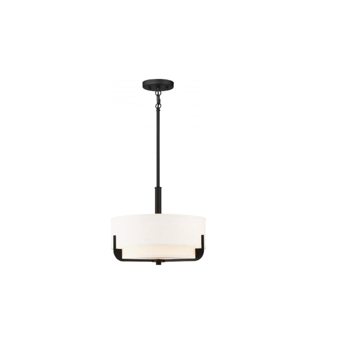 Nuvo 60-6543 Frankie - 3 Light 14" Pendant with Cream Fabric Shade & Frosted Diffuser - Aged Bronze Finish