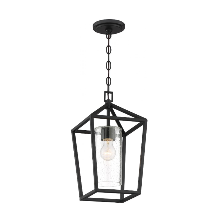 Nuvo 60-6594 Hopewell- 1 Light Hanging Lantern - with Clear Seeded Glass - Matte Black Finish