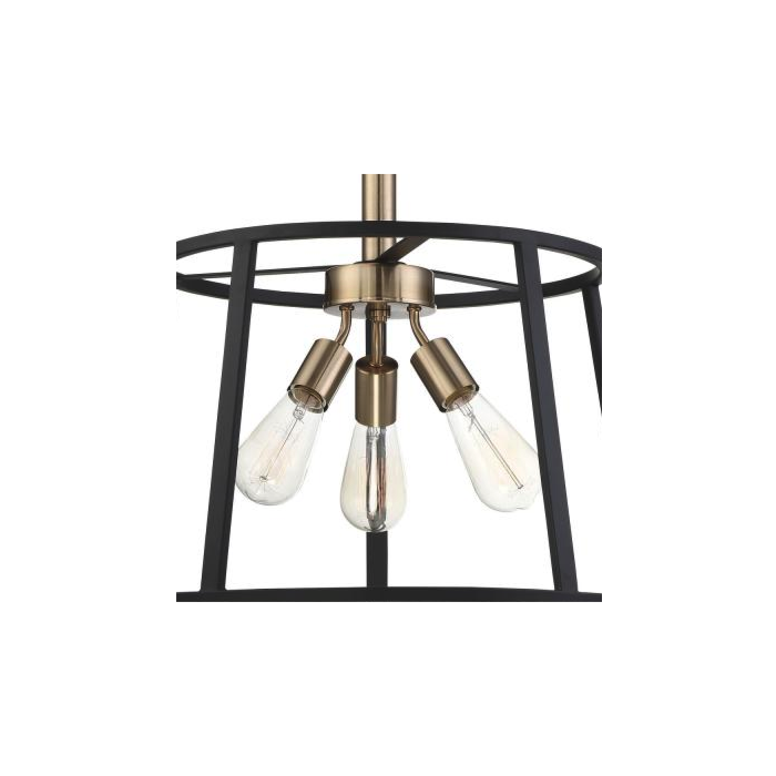 Nuvo 60-6642 Chassis- 3 Light Pendant - Copper Brushed Brass and Matte Black Finish