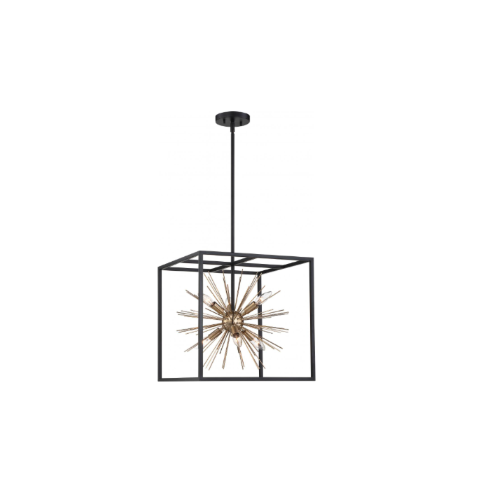 Nuvo 60-6730 Spirefly- 6 Light PendantMatte Black and Burnished Brass Finish