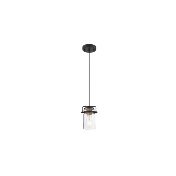 Nuvo 60-6733 Antebellum - 1 Light Mini Pendant - with Clear Glass - Black and Aged Gold Finish 