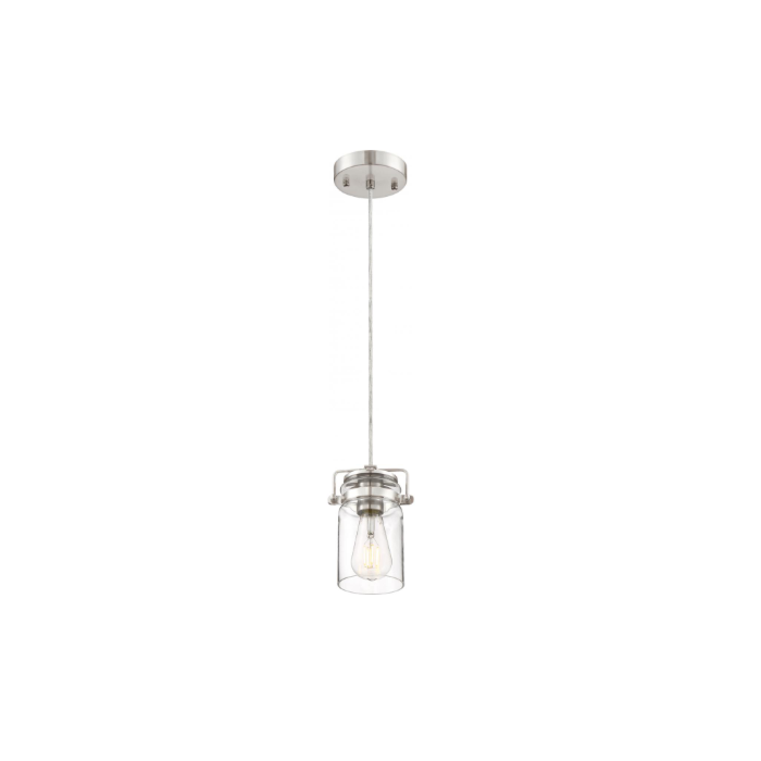 Nuvo 60-6736 Antebellum - 1 Light; Mini Pendant Fixture - Brushed Nickel Finish with Clear Glass 