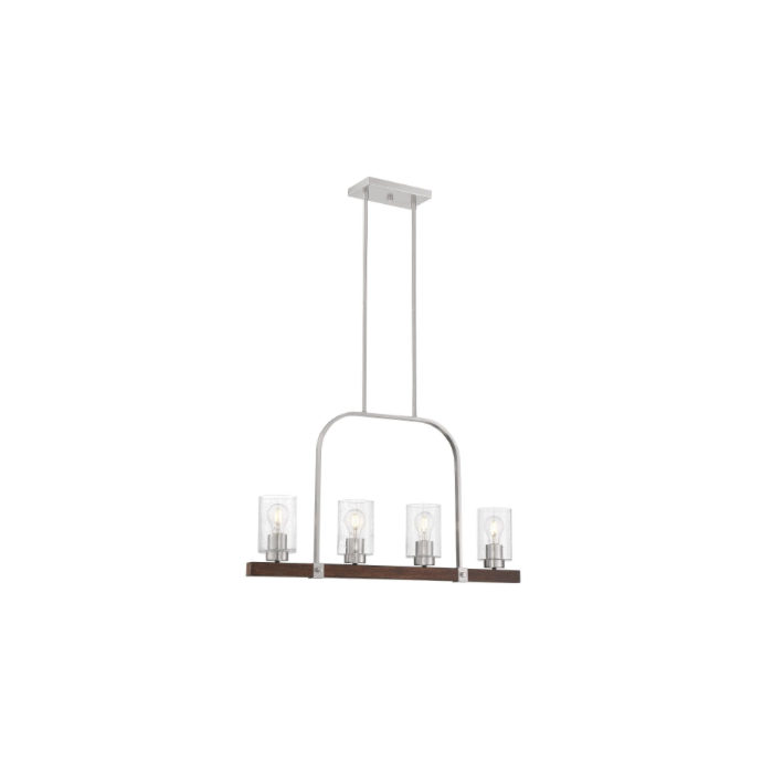 Nuvo 60-6967 Arabel - 4 Light Island Pendant - with Clear Seeded Glass -Brushed Nickel and Nutmeg Wood Finish