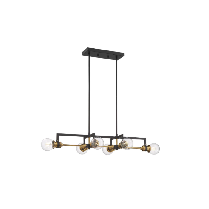 Nuvo 60-6977 Intention - 6 Light Island Pendant - Warm Brass and Black Finish
