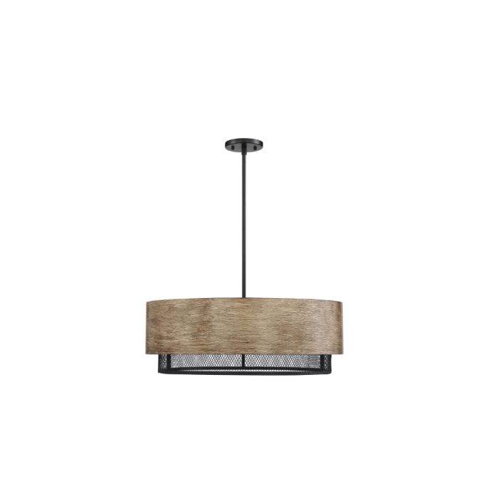 Nuvo 60-6980 Barrique - 5 Light Pendant - Black with Honey Wood Finish