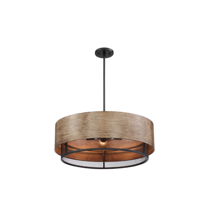 Nuvo 60-6980 Barrique - 5 Light Pendant - Black with Honey Wood Finish