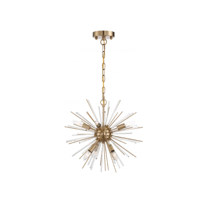 Nuvo 60-6992 Cirrus - 6 Light Chandelier - With Glass Rods - Vintage Brass Finish
