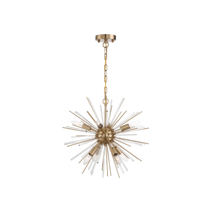 Nuvo 60-6994 Cirrus - 8 Light Chandelier - With Glass Rods - Vintage Brass Finish