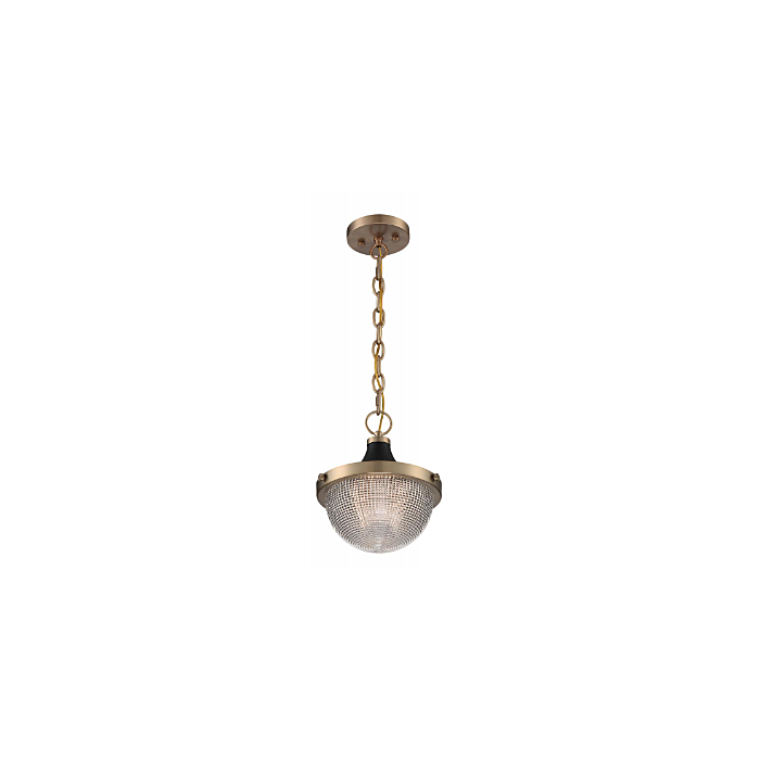 Nuvo 60-7059 Faro - 1 Light Pendant with Clear Prismatic Glass - Burnished Brass and Black Accents Finish