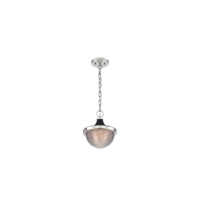 Nuvo 60-7070 Faro - 1 Light Pendant with Clear Prismatic Glass - Polished Nickel and Black Accents Finish
