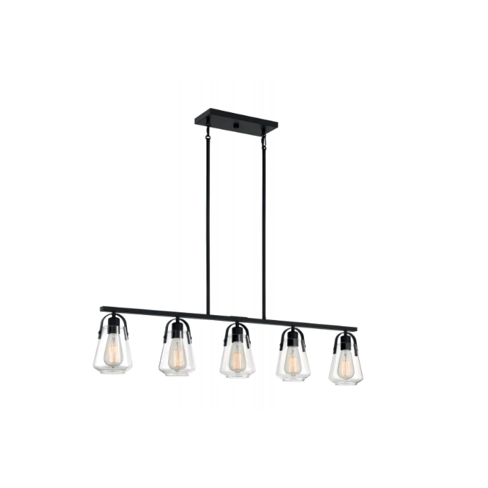 Nuvo 60-7104 Skybridge - 5 Light Island Pendant with Clear Glass - Matte Black Finish