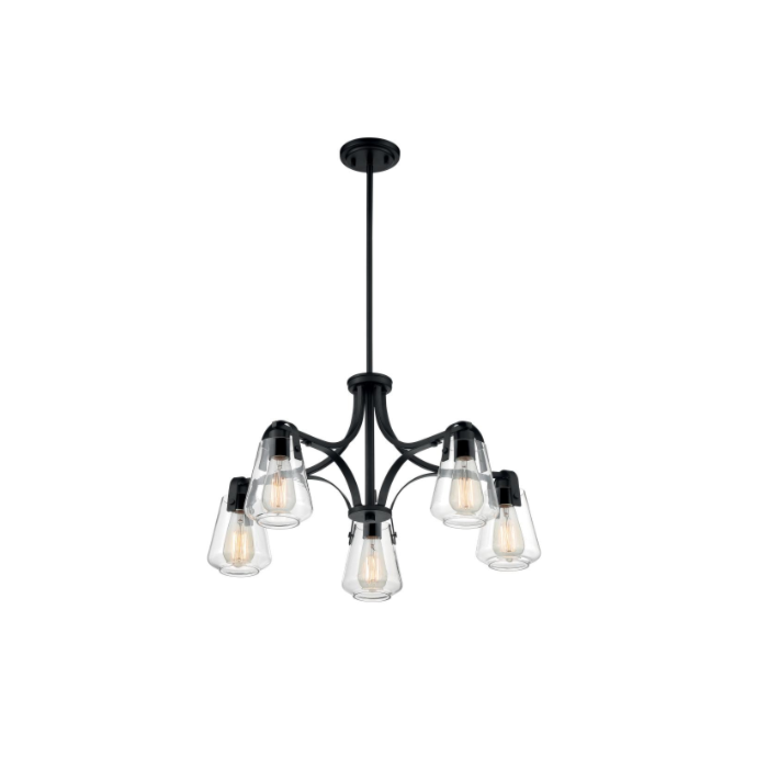Nuvo 60-7105 Skybridge - 5 Light Chandelier With Clear Glass - Matte Black Finish