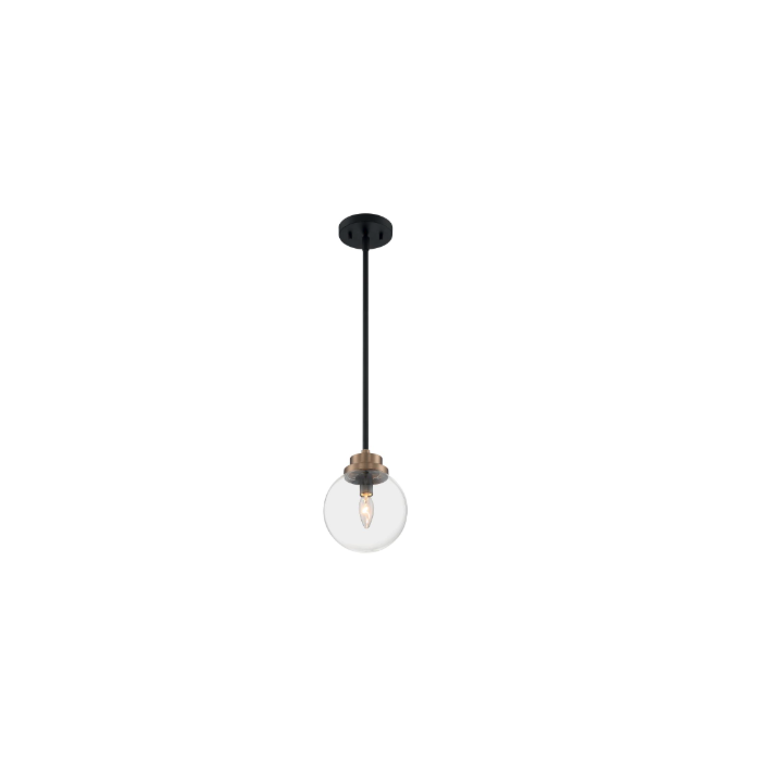 Nuvo 60-7121 Axis - 1 Light Pendant with Clear Glass - Matte Black and Brass Accents Finish