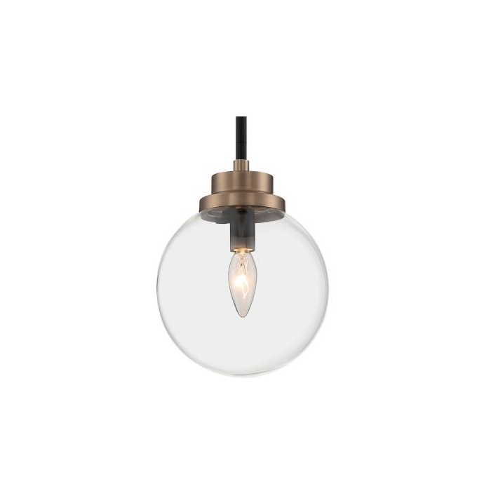 Nuvo 60-7121 Axis - 1 Light Pendant with Clear Glass - Matte Black and Brass Accents Finish