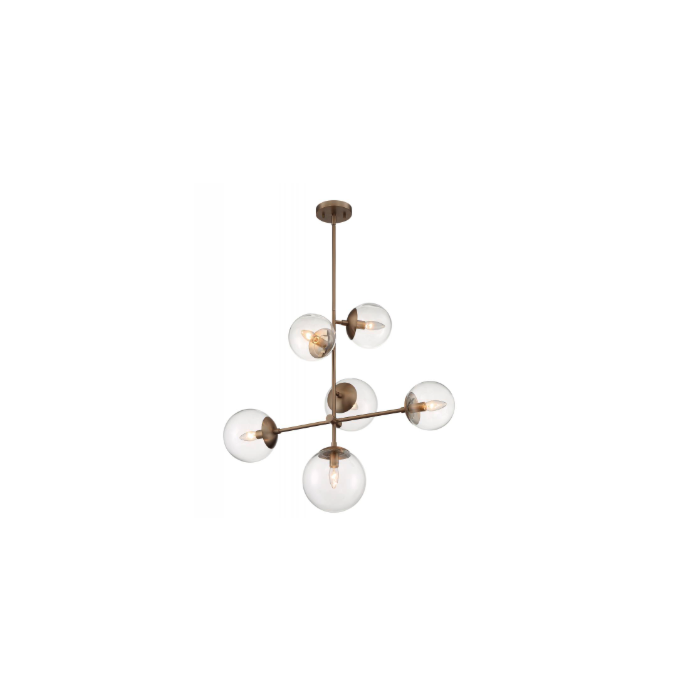Nuvo 60-7125 Sky - 6 Light Pendant with Clear Glass - Burnished Brass Finish