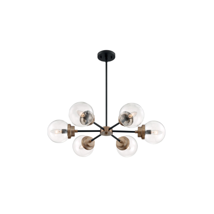 Nuvo 60-7126 Axis - 6 Light Chandelier With Clear Glass - Matte Black And Brass Finish