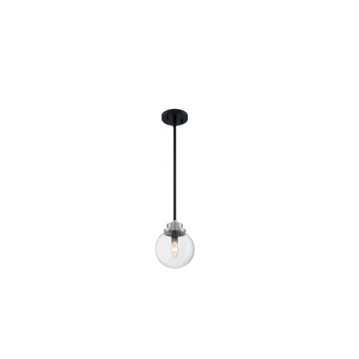 Nuvo 60-7131 Axis - 1 Light Pendant with Clear Glass - Matte Black and Brushed Nickel Accents Finish