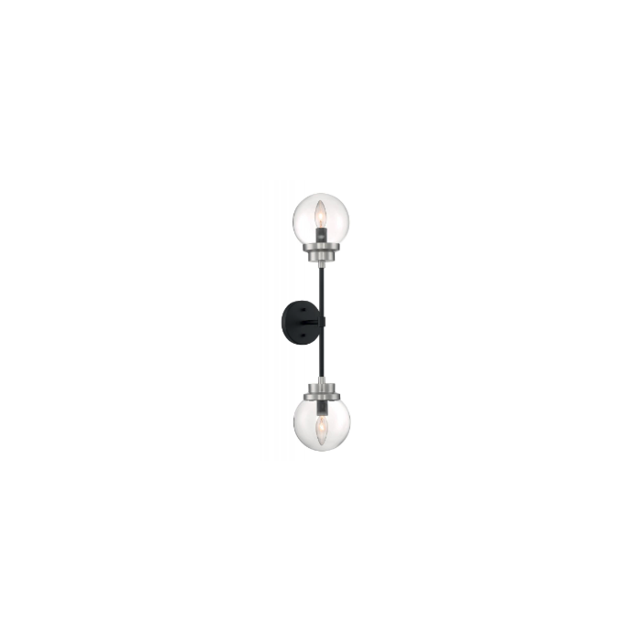 Nuvo 60-7132 Axis - 2 Light Sconce with Clear Glass - Matte Black and Brushed Nickel Accents Finish