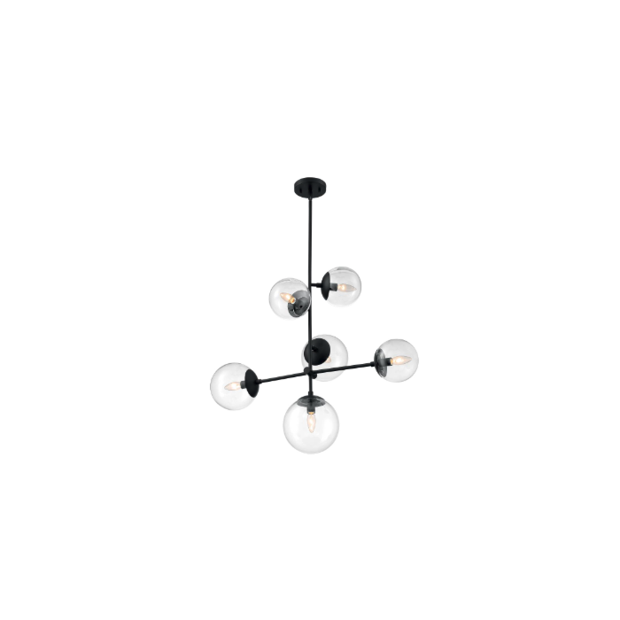 Nuvo 60-7135 Sky - 6 Light Pendant with Clear Glass - Matte Black Finish
