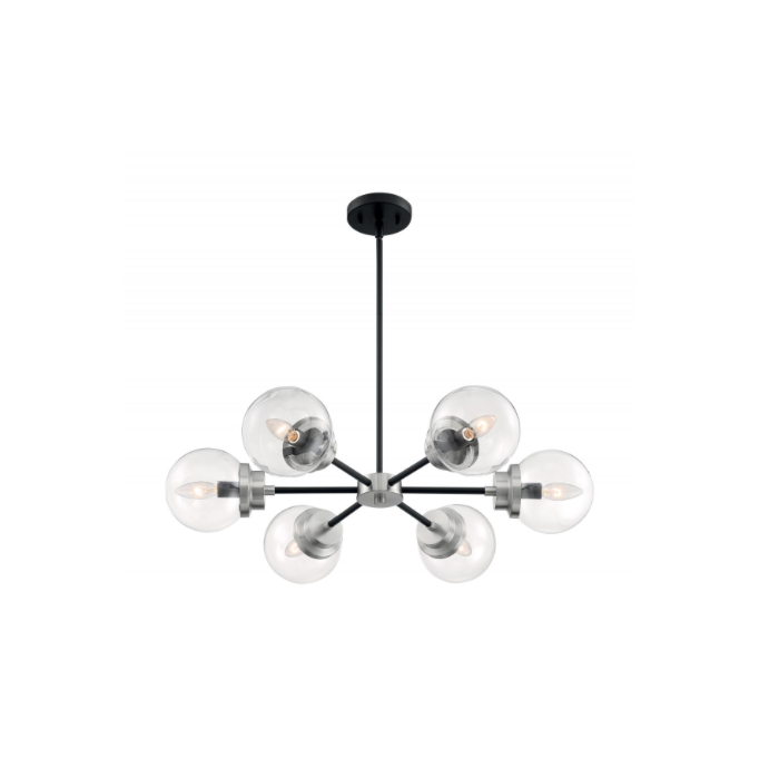 Nuvo 60-7136 Axis - 6 Light Chandelier With Clear Glass - Matte Black And Brushed Nickel Accents Finish