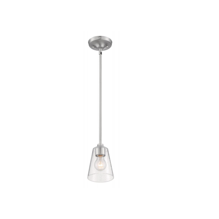 Nuvo 60-7180 - Bransel; 1 Light; Mini Pendant Fixture; Brushed Nickel Finish with Clear Seeded Glass