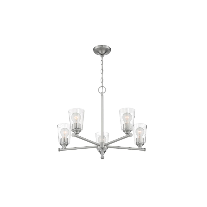 Nuvo 60-7185 Bransel - 5 Light Chandelier With Seeded Glass - Brushed Nickel Finish