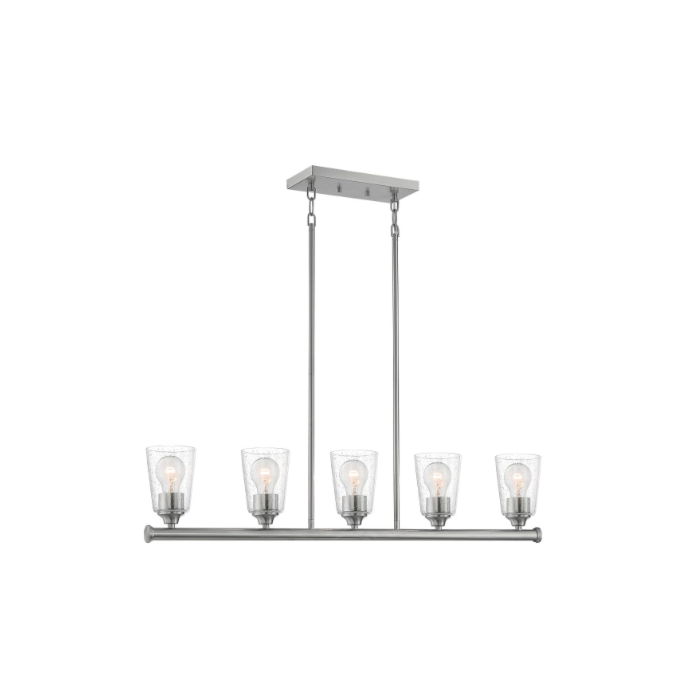 Nuvo 60-7186 Bransel - 5 Light Island Pendant with Seeded Glass - Brushed Nickel Finish