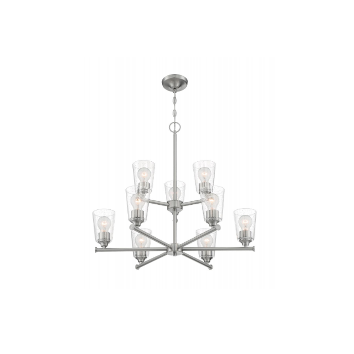 Nuvo 60-7189 Bransel - 9 Light Chandelier With Seeded Glass - Brushed Nickel Finish