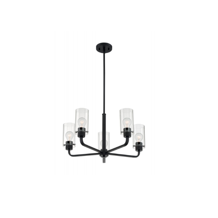 Nuvo 60-7275 Sommerset - 5 Light Chandelier With Clear Glass - Matte Black Finish