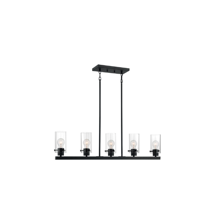Nuvo 60-7276 Sommerset - 5 Light Island Pendant with Clear Glass - Matte Black Finish