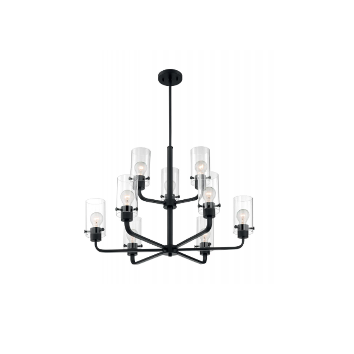 Nuvo 60-7279 Sommerset - 9 Light Chandelier With Clear Glass - Matte Black Finish
