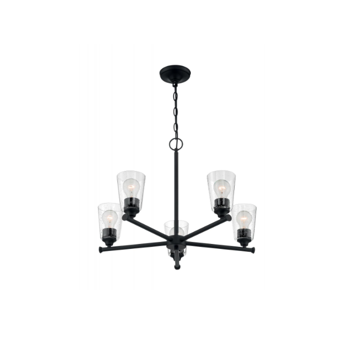 Nuvo 60-7285 Bransel - 5 Light Chandelier With Seeded Glass - Matte Black Finish