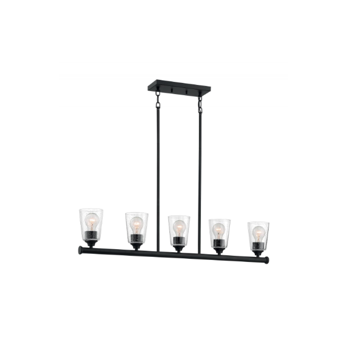 Nuvo 60-7286 Bransel - 5 Light Island Pendant with Seeded Glass - Matte Black Finish