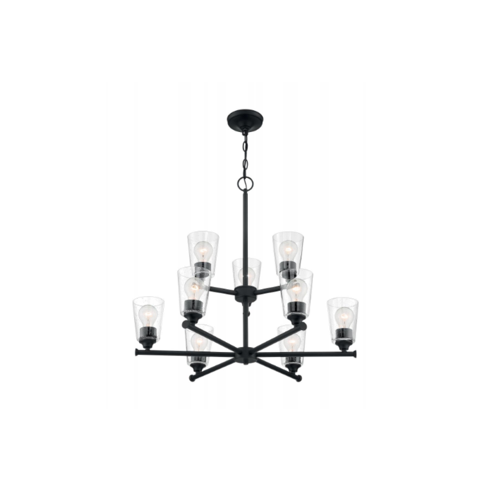 Nuvo 60-7289 Bransel - 9 Light Chandelier With Seeded Glass - Matte Black Finish