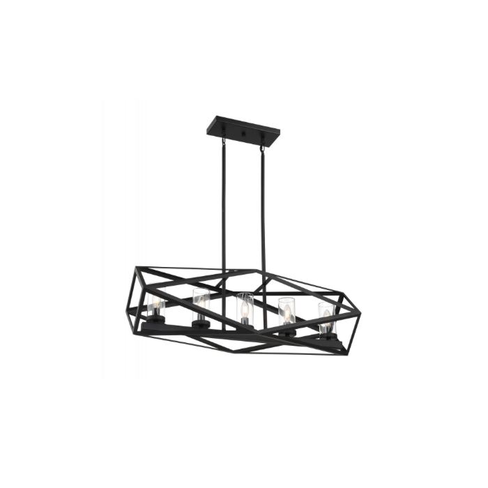 Nuvo 60-7305 Zemi - 5 Light Island Pendant with Clear Glass - Black Finish