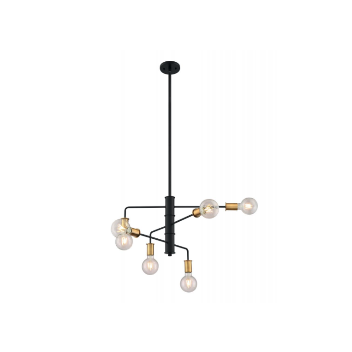 Nuvo 60-7344 Ryder- 6 Light Chandelier With- Black And Brushed Brass Finish 