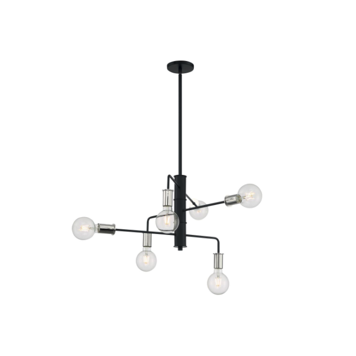 Nuvo 60-7354 Ryder- 6 Light Chandelier With- Black And Polished Nickel Finish