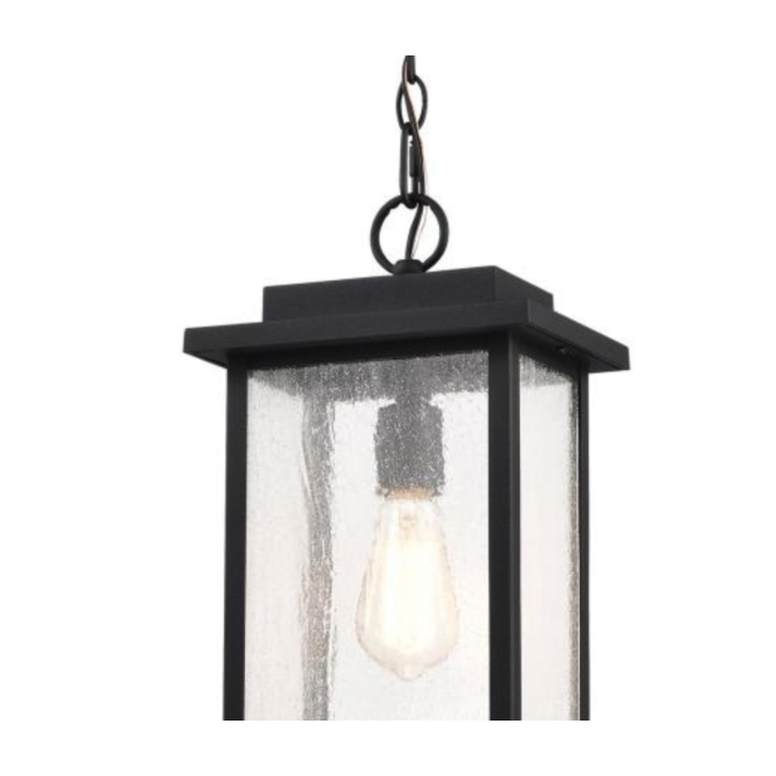 Nuvo 60-7377 Sullivan Collection Outdoor 16 inch Hanging Light; Matte Black Finish with Clear Seedy Glass