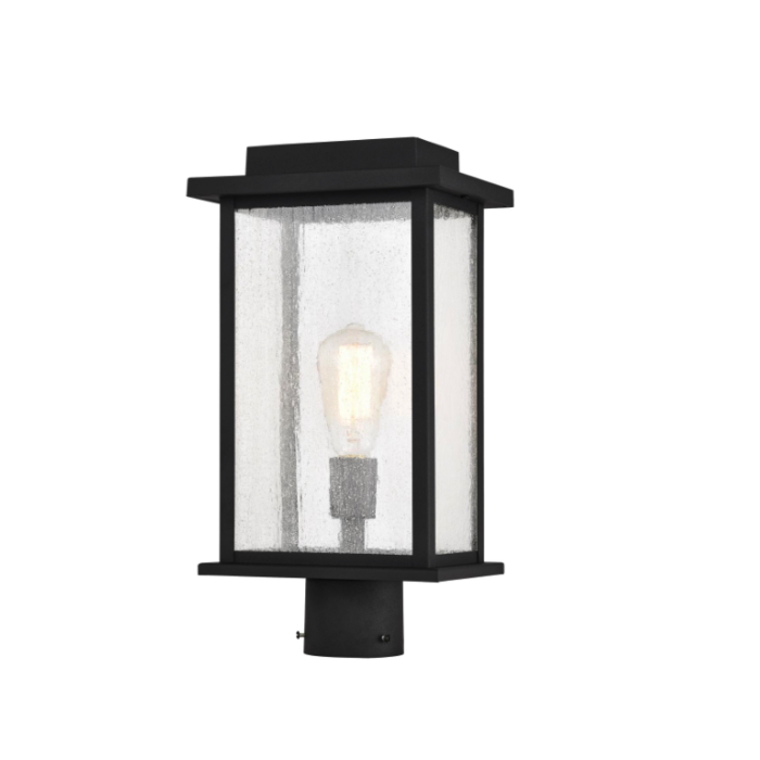 Nuvo 60-7378 Sullivan Collection Outdoor 17 inch Post Light Pole Lantern; Matte Black Finish with Clear Seedy Glass